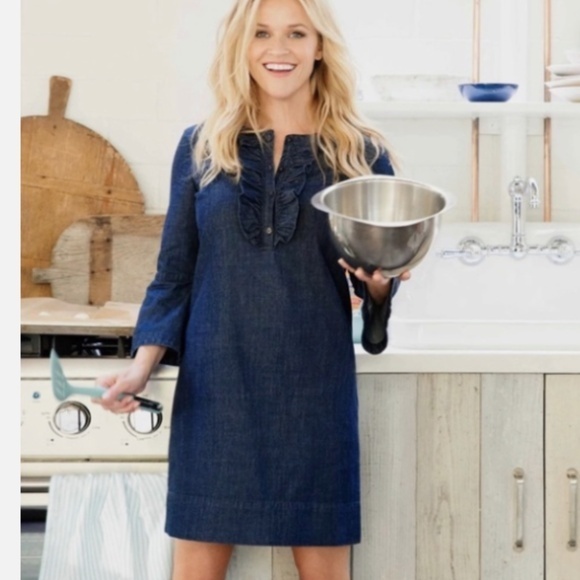 Draper James Chambray Ruffle Shift Dress Nwt 12 - Picture 1 of 6